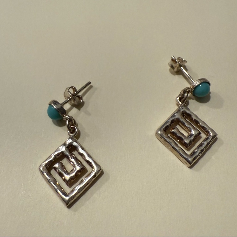 Silver and Turquoise Geometric Earrings